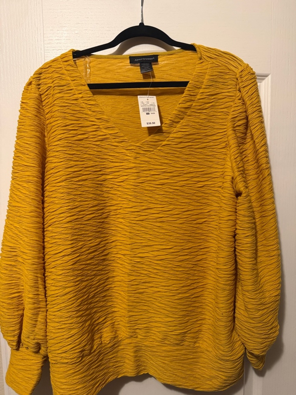 Ashley Stewart Mustard Yellow Textured V-Neck Sweater